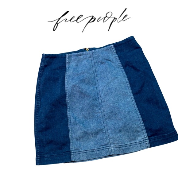 Free People Dresses & Skirts - ⭐️EUC⭐️Free People Modern Femme Color Block Denim Mini Skirt! Size 6